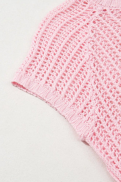 Hollow-out Crochet Side Tied Short Sleeve Knit Cover Up