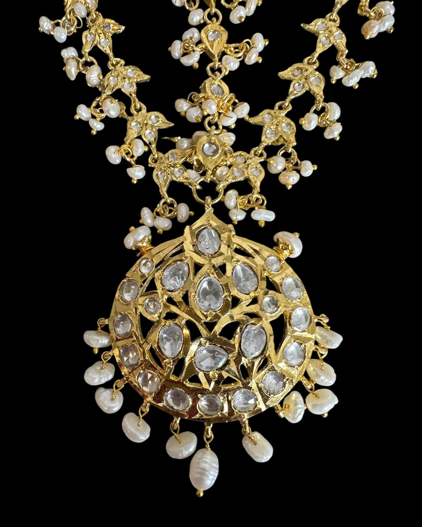 DJTK357 Neelofar moissanite Polki mathapatti with fresh water pearls ( READY TO SHIP)