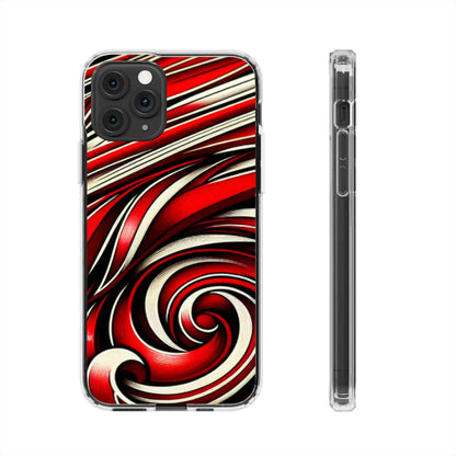 Red & White Swirl Abstract Clear Phone Case