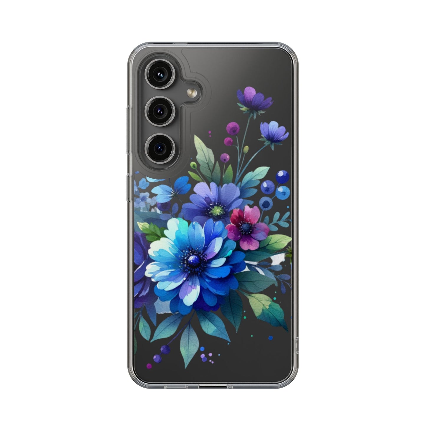 Vibrant Blue Floral Clear Phone Case
