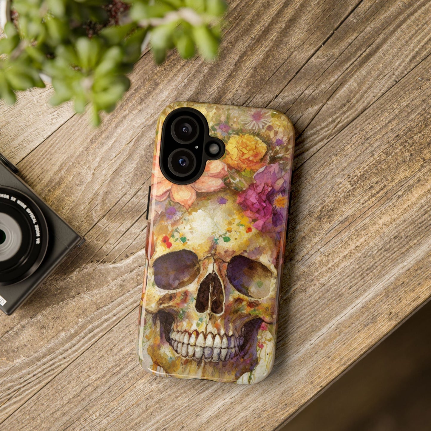 Unique Floral Skull Tough Phone Case
