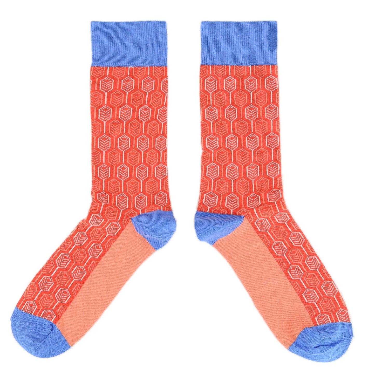 Persimmon Red Blue Feather Optics Men's Dress Socks