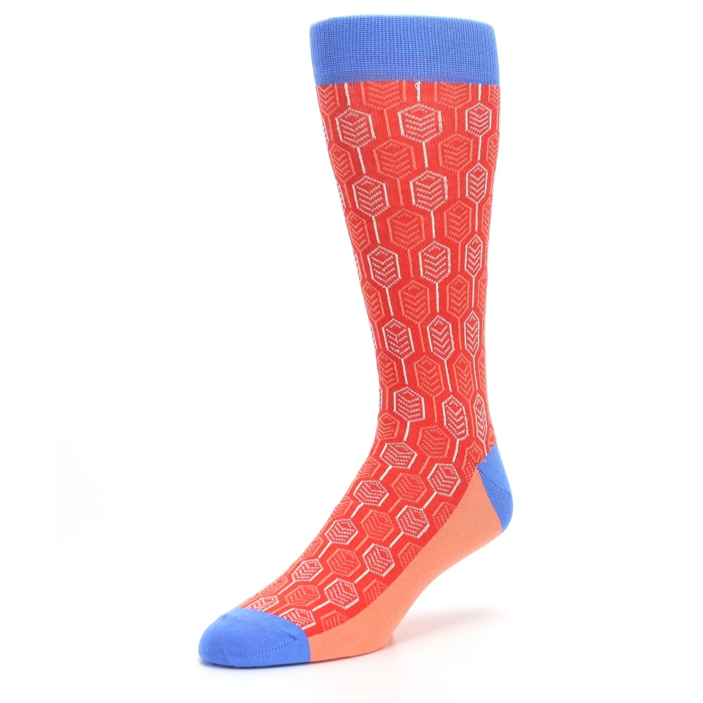 Persimmon Red Blue Feather Optics Men's Dress Socks