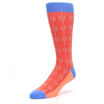 Persimmon Red Blue Feather Optics Men's Dress Socks
