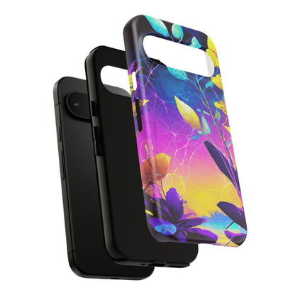 Artistic Vibrant Neon Floral Leaf Tough Phone Case