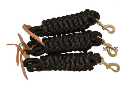 AJ Tack 9 Foot Nylon Lead Rope with Leather Popper - Set of 3