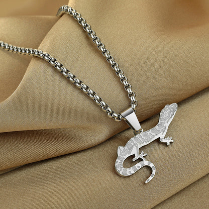 Etched Leopard Gecko Stainless Steel Pendant Necklace