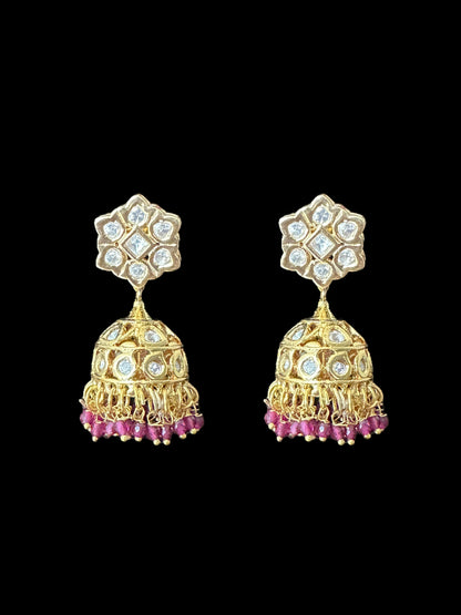 DER597 Polki jhumka earrings - ruby ( READY TO SHIP )