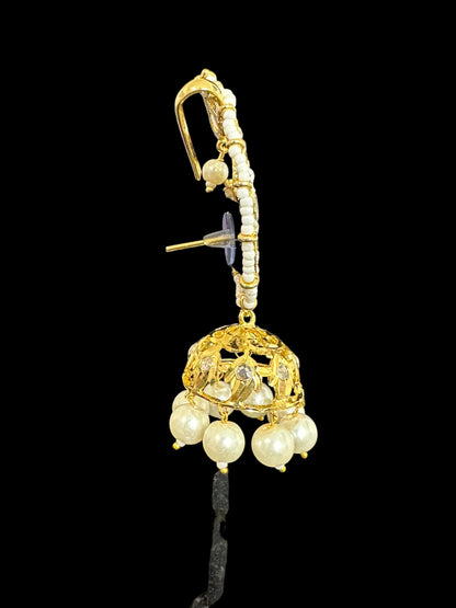 DER533 Kaan phool jhumka earrings in pearls ( SHIPS IN 3 WEEKS )
