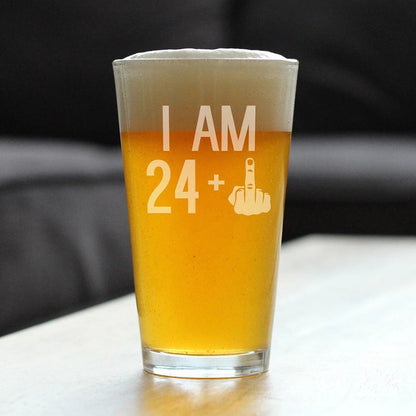 24 + 1 Middle Finger - 16 oz Pint Glass for Beer - Funny 25th Birthday Gifts for Men and Women Turning 25
