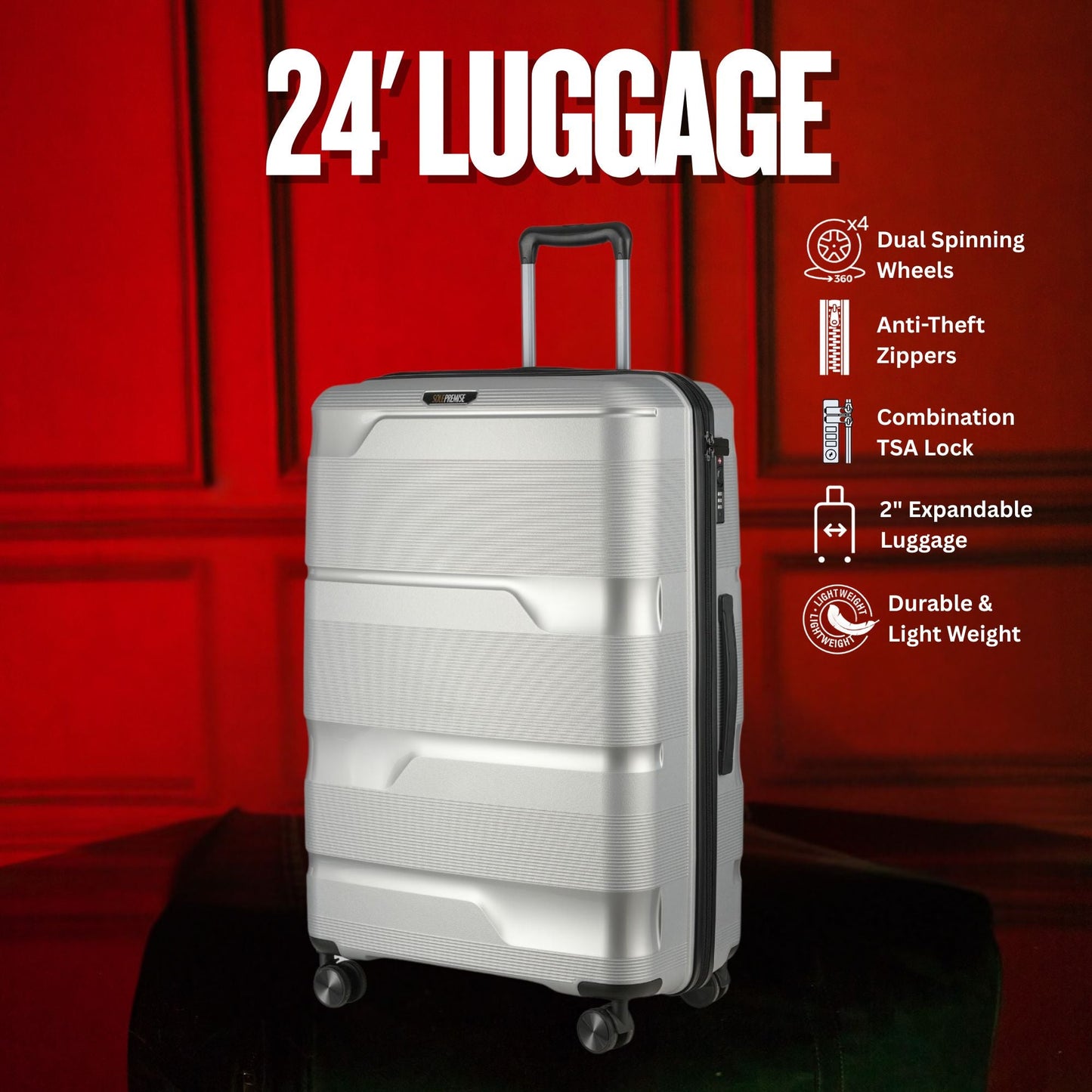 24-inch Silver Hardcase Roller Luggage