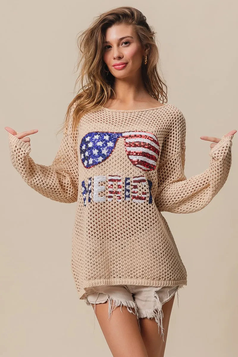 BiBi Sequin American Flag Sunglasses Knit