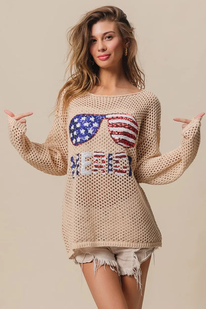 BiBi Sequin American Flag Sunglasses Knit
