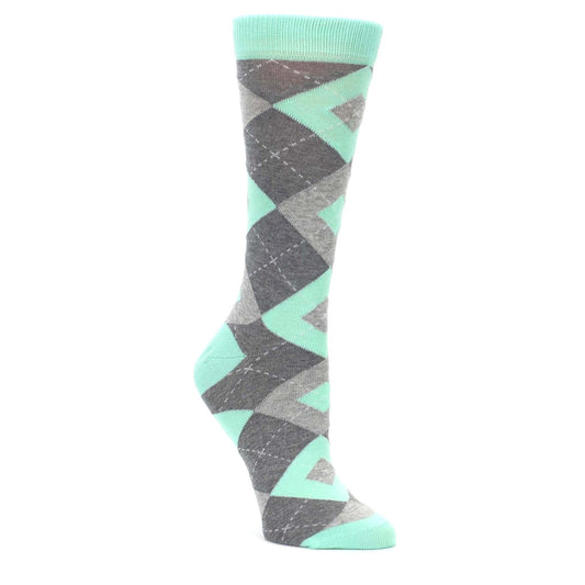 Mint Green Gray Argyle Women's Dress Socks