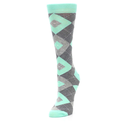 Mint Green Gray Argyle Women's Dress Socks