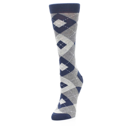 Navy Gray Argyle Women's Dress Socks