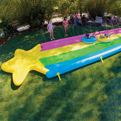 WOW Sports 40' x 8' Rainbow Star Super Slide with 2 Inflatable Sleds