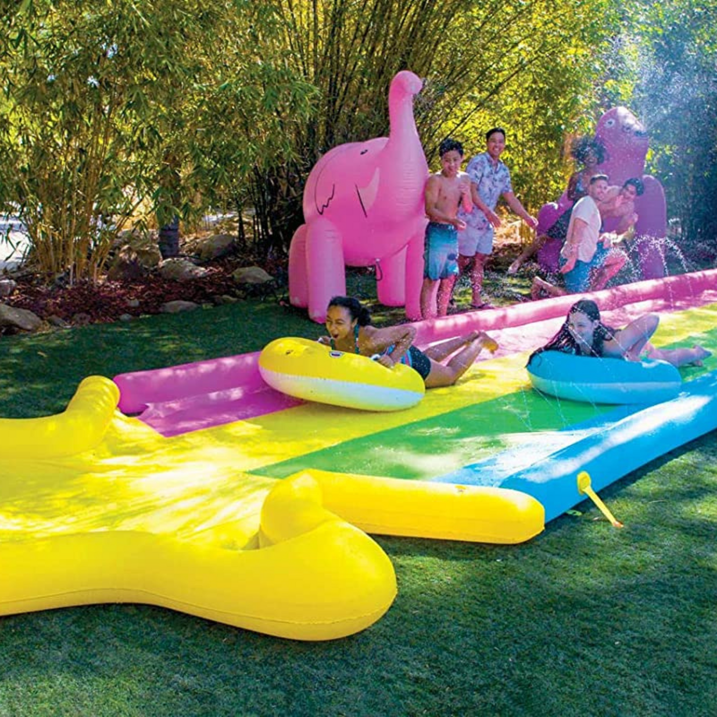 WOW Sports 40' x 8' Rainbow Star Super Slide with 2 Inflatable Sleds