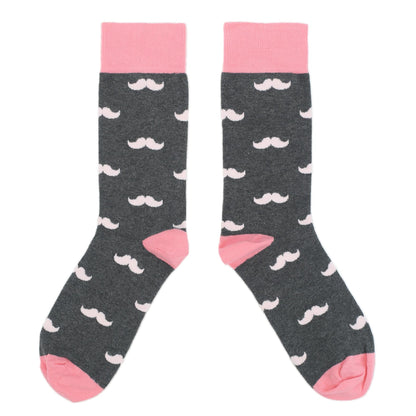 Customizable Groomsmen Gift Set Flamingo Petal Gray Mustache Men's Dress Socks
