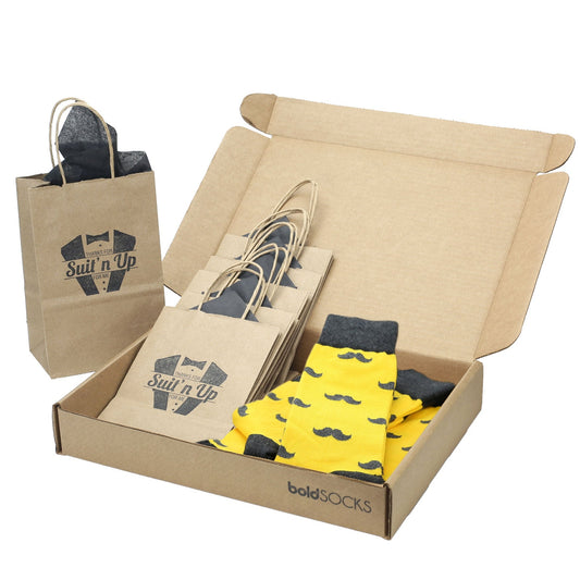 Groomsmen Gift Set Golden Gray Mustache Men's Dress Socks