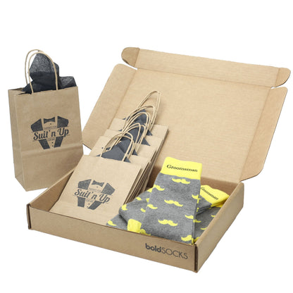 Customizable Groomsmen Gift Set Lemon Gray Mustache Men's Dress Socks