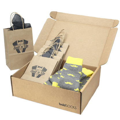 Customizable Groomsmen Gift Set Lemon Gray Mustache Men's Dress Socks