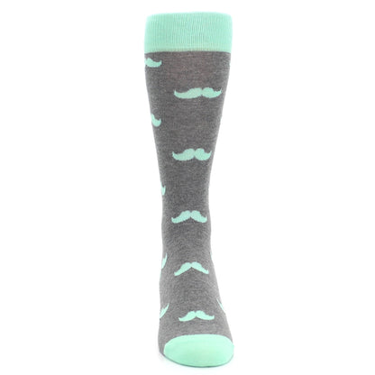 Mint Gray Mustache Groomsmen Wedding Men’s Dress Socks