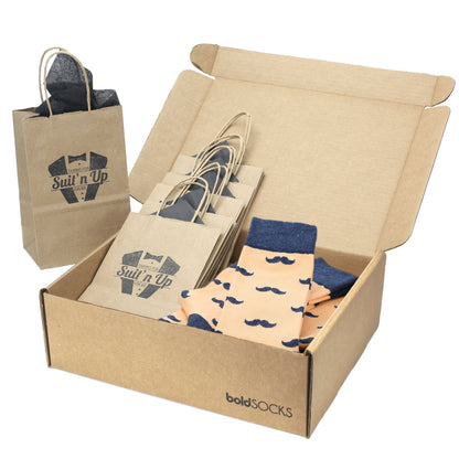 Groomsmen Gift Set Peach Navy Mustache Men's Dress Socks