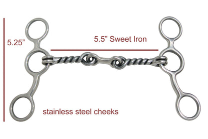AJ Tack Junior Cow Horse Short Shank Stainless Steel Dogbone Twisted Gag Bit