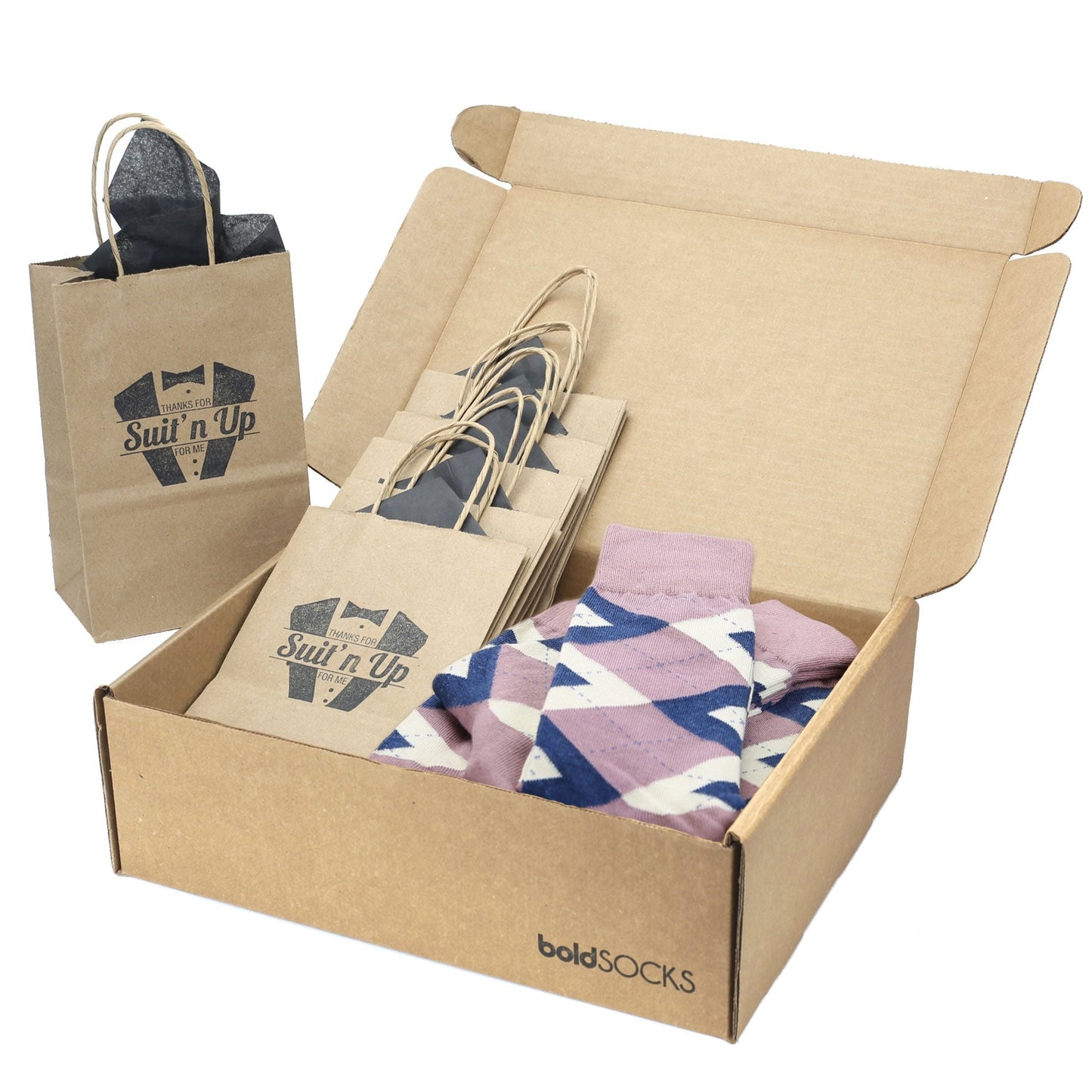 Customizable Groomsmen Gift Set Desert Rose Navy Argyle Men’s Dress Socks