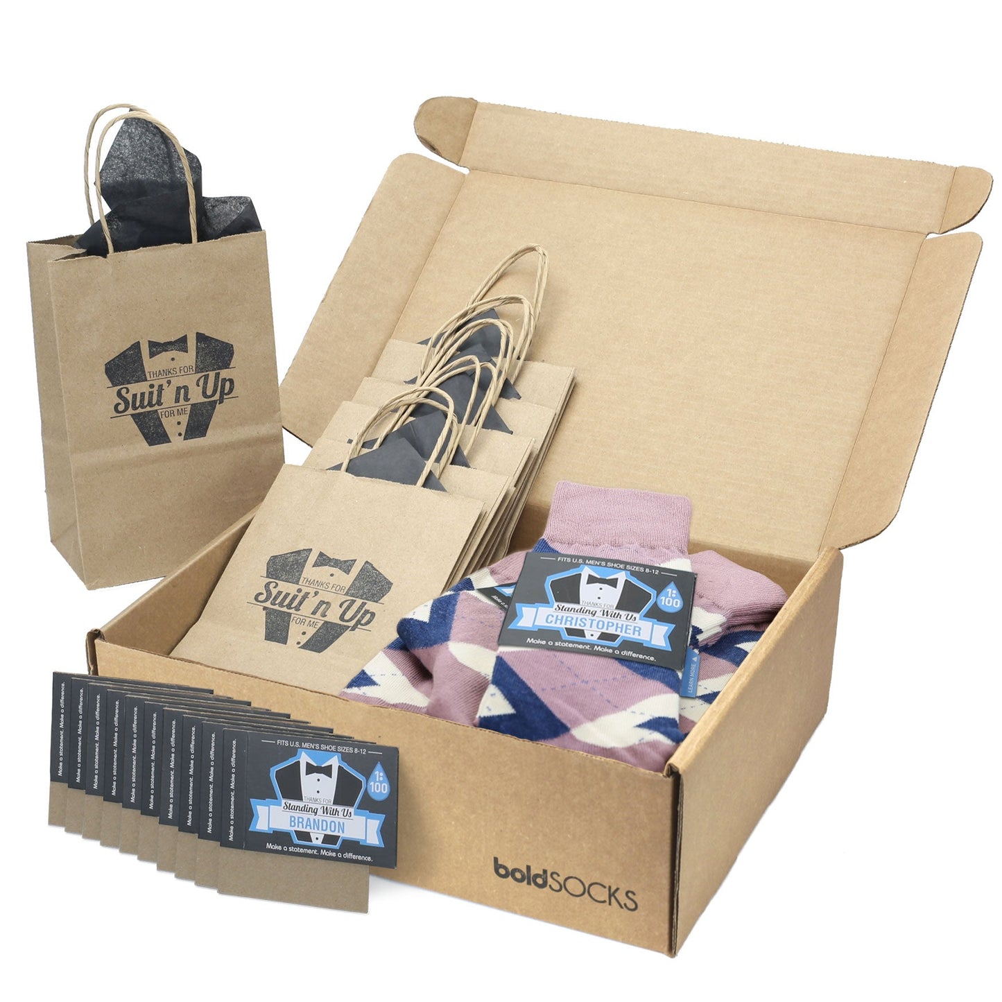 Customizable Groomsmen Gift Set Desert Rose Navy Argyle Men’s Dress Socks