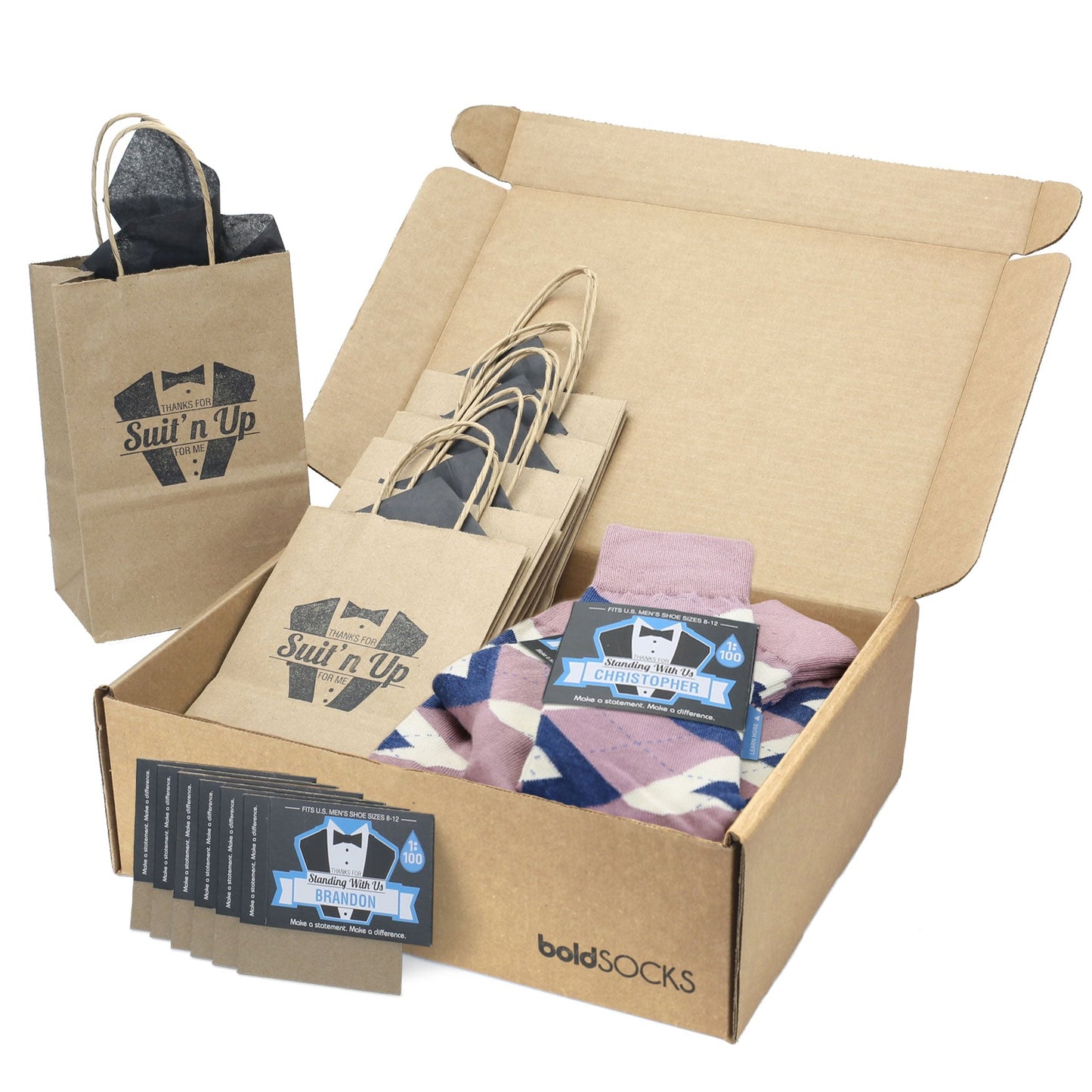 Customizable Groomsmen Gift Set Desert Rose Navy Argyle Men’s Dress Socks