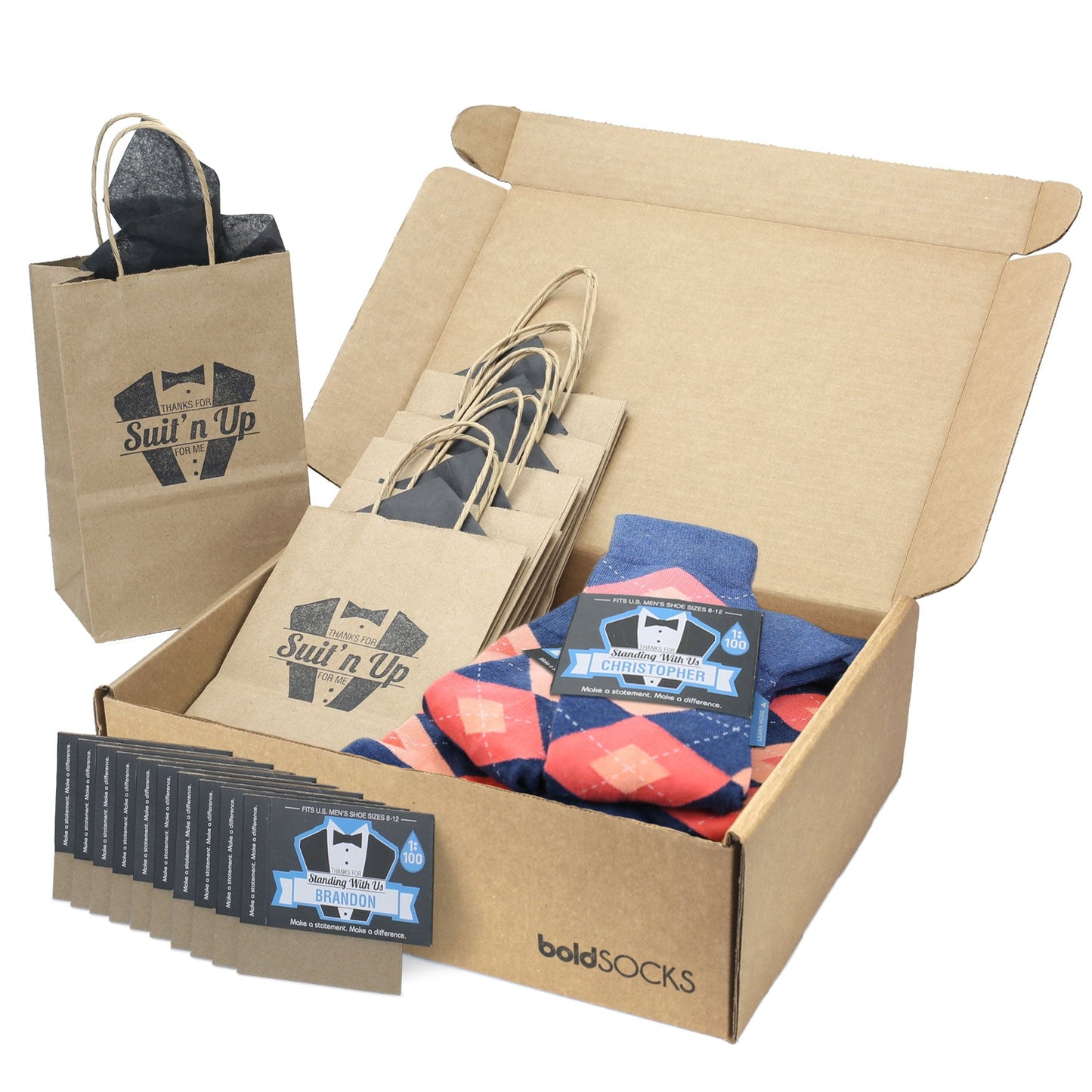 Customizable Groomsmen Gift Set Sunset Navy Argyle Men’s Dress Socks