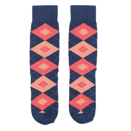 Customizable Groomsmen Gift Set Sunset Navy Argyle Men’s Dress Socks