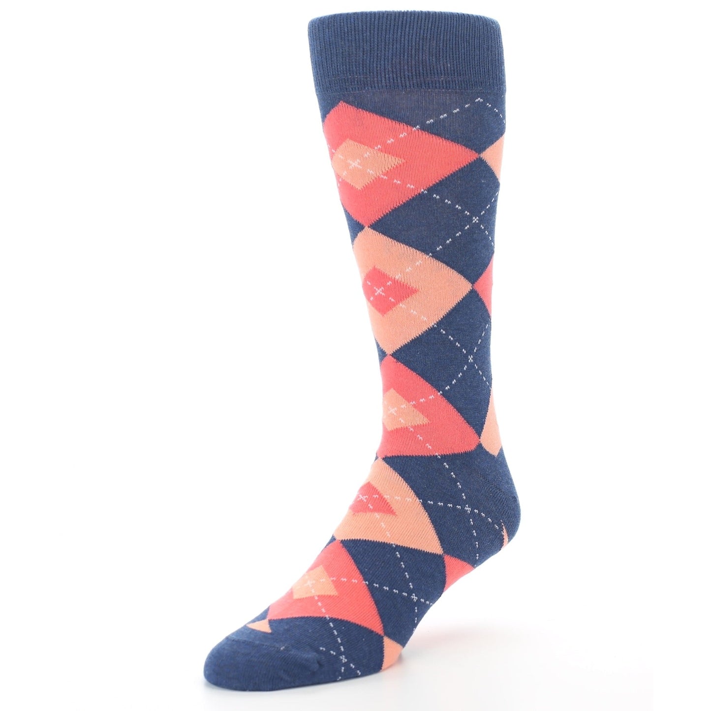 Sunset Orange Navy Argyle Men's Dress Socks