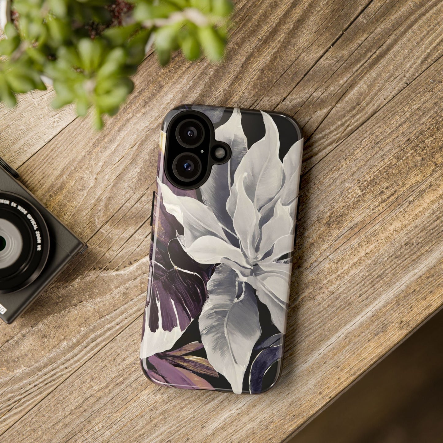 White & Plum Floral Tough Phone Case
