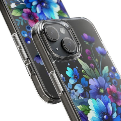 Vibrant Blue Floral Clear Phone Case