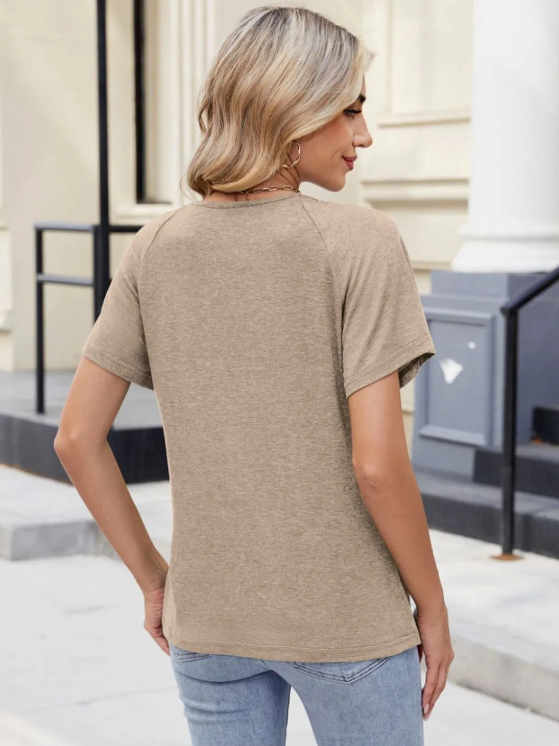 Lace Detail Round Neck Short Sleeve Blouse