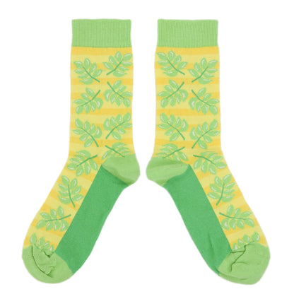 Yellow Green Palm Branches Women's Dress Socks
