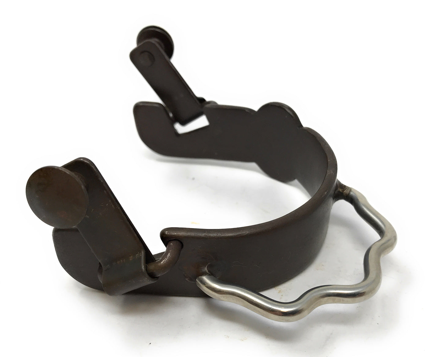 AJ Tack Men's Antique Brown Bumper Spurs with Silver Cross and Floral Engraving