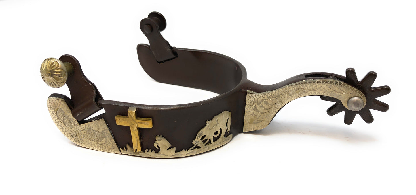 AJ Tack Praying Cowboy Antique Brown Spur Package