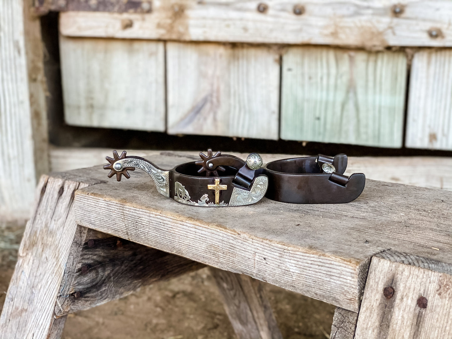 AJ Tack Praying Cowboy Antique Brown Spurs