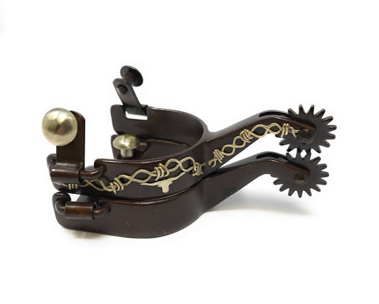 AJ Tack Youth Antique Brown Longhorn and Barbwire Spurs