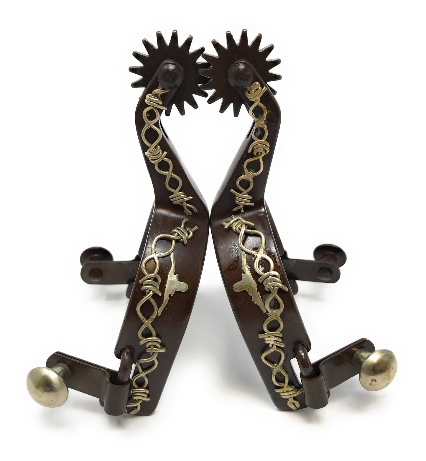 AJ Tack Youth Antique Brown Longhorn and Barbwire Spurs