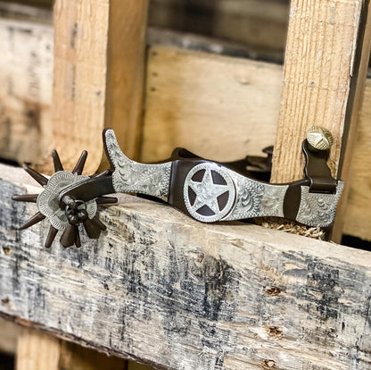 AJ Tack Men's Antique Brown Texas Star Spurs