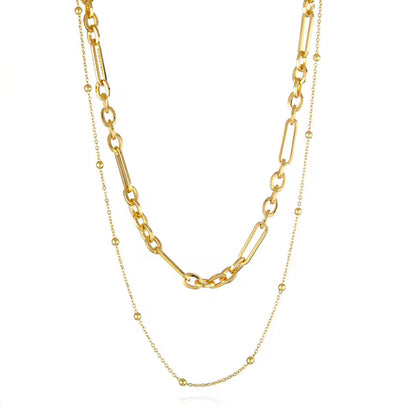 Double Layered Charm Bar Necklaces - Mixed Link 18k