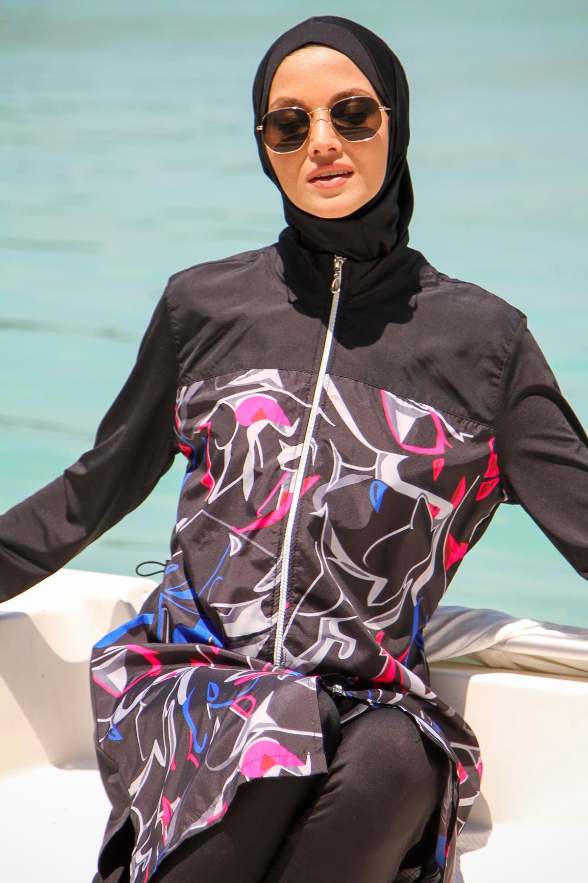 Woven Black Burkini Modest Swimwear M2266