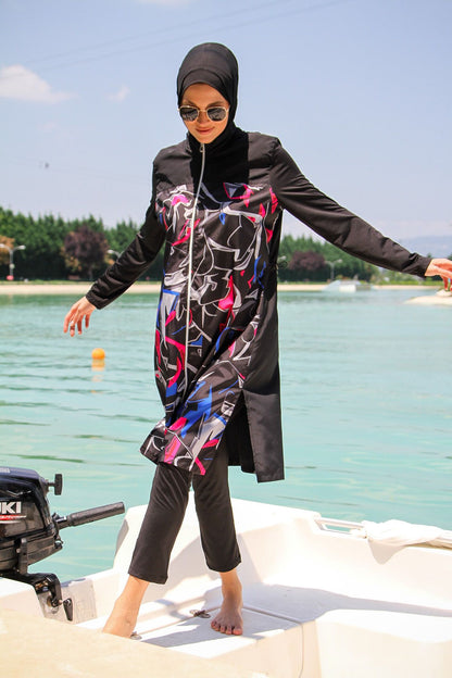 Woven Black Burkini Modest Swimwear M2266