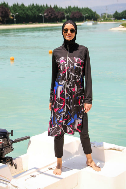 Woven Black Burkini Modest Swimwear M2266
