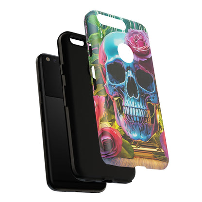 Neon Rose Skull Tough Phone Case